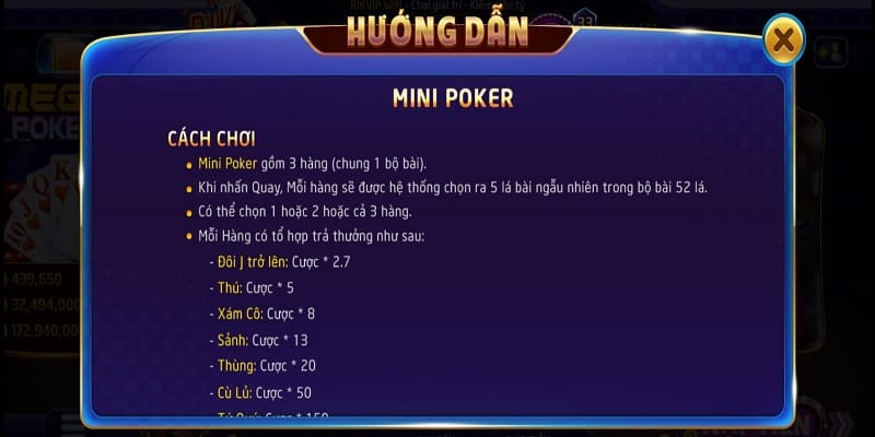 Các loại cược trong Mini Poker